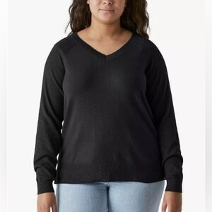 Lucky Brand Women's Black V-Neck Sweater, X-Large